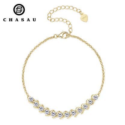 Fashion Classic Wedding 925 Sterling Silver D Color VVS1 3mm 0.1ct Round Cut Moissanite Bracelet for Women