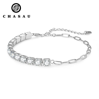 GRA 0.5CT 5MM Moissanite Tennis Bracelet Pass Diamond Tester 925 Sterling Silver Paperclip Chain Bracelets for Women