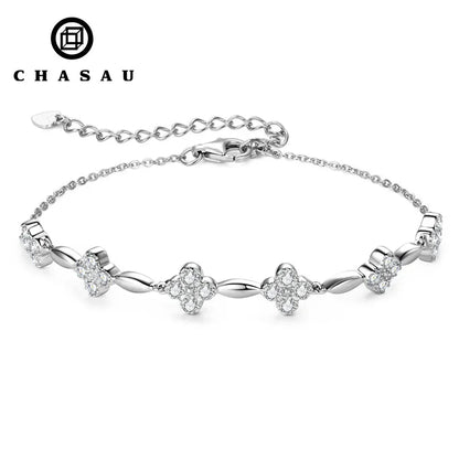 925 Sterling Silver Charm Flower Bracelet Summer Jewelry 14k Gold Plated 2mm All Moissanite Diamond Bracelet for Women
