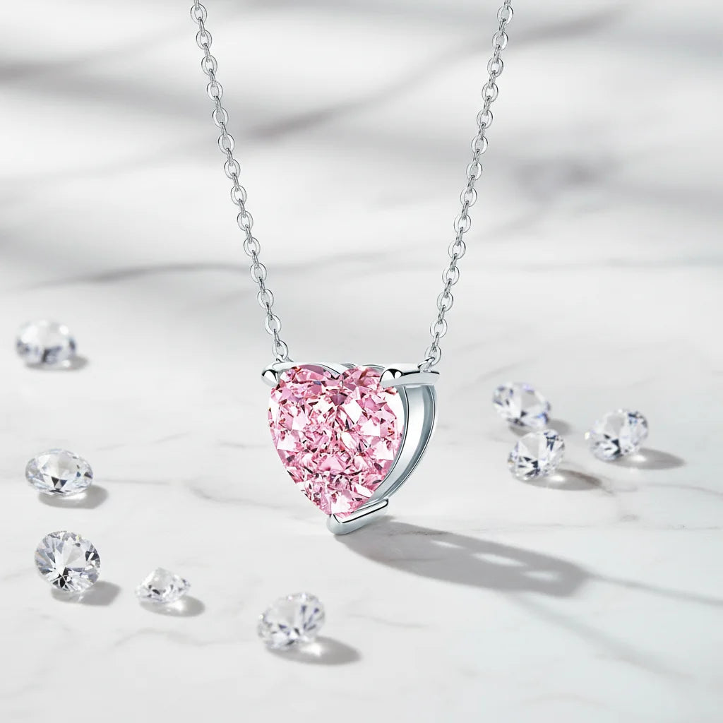 Pink Heart CZ Pendant Necklace