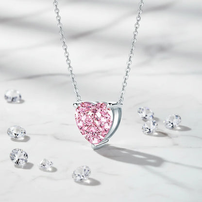Pink Heart CZ Pendant Necklace