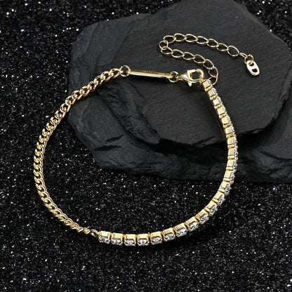 Pure Silver 925 Luxury Jewelry  3mm 2.20cttw Full D Moissanite Diamond Half Cuban Tennis Bracelets for Man Women