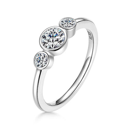 Three Stone Bezel Moissanite Ring