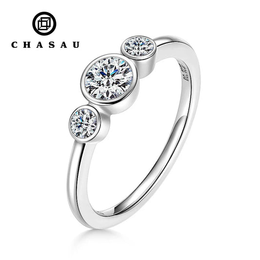 Three Stone Bezel Moissanite Ring