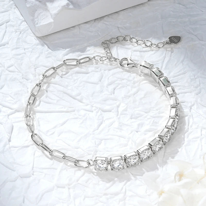 GRA 0.5CT 5MM Moissanite Tennis Bracelet Pass Diamond Tester 925 Sterling Silver Paperclip Chain Bracelets for Women