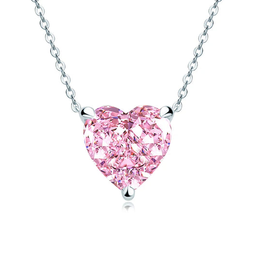 Pink Heart CZ Pendant Necklace