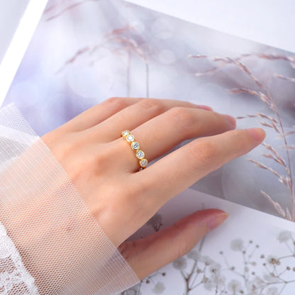 5 Stone Jewelry D Grade Bezel Set 3MM Moissanite 14K Gold Plated 925 Sterling Silver Wedding Bands Ring for Women Girls