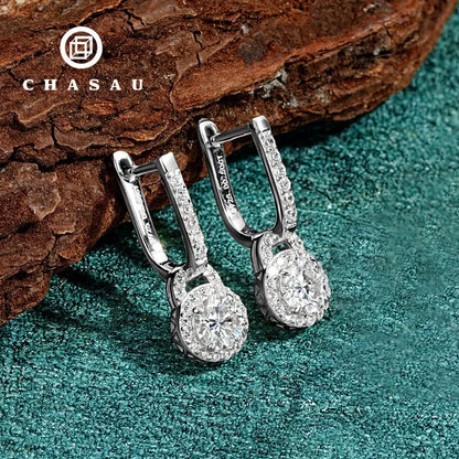 Sparkle 5mm 0.5ct Iced Out Light Luxury Moissanite 925 Sterling Silver U-Shaped Dangle Hoop Earrings for Women