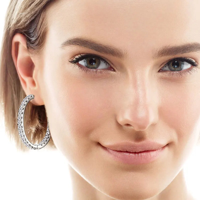 100% Moissanite Diamond Earrings 925 Sterling Silver 37mm Circle Big Hoop Earrings for Women Wedding Valentine Jewelry Gifts