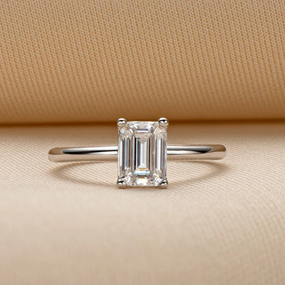 GRA Certification Solitaire Emerald Cut Moissanite Ring D Color 5x7mm 1.0ct Sterling Silver Engagement Promise Rings for Her