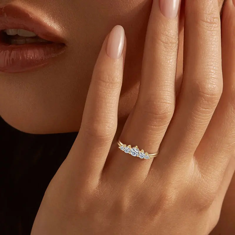 Five Stone Crown Moissanite Ring