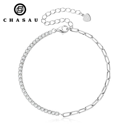 Hand Jewelry 2mm Moissanite Bracelet Korean Ins 925 Sterling Silver Paper Clip Chain Adjustable Bracelets for Women