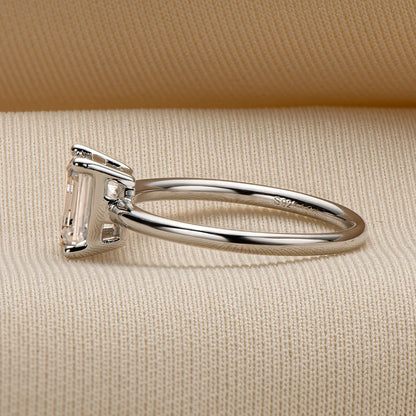 GRA Certification Solitaire Emerald Cut Moissanite Ring D Color 5x7mm 1.0ct Sterling Silver Engagement Promise Rings for Her