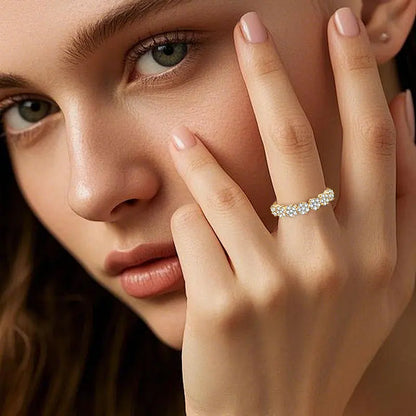 925 Silver 0.65CT 1.6mm & 1.5mm Round Moissanite Flower Half Eternity Band Lady Seven Little Flowers Exquisite Half-body Ring