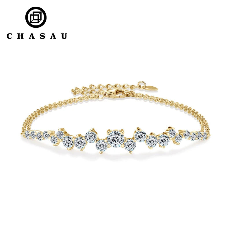 925 Silver 5mm&3.5mm&2.5mm D Color Pass Diamond Tester Moissanite Bracelet Fashion Ladies Double Chain Design Bracelet for Women