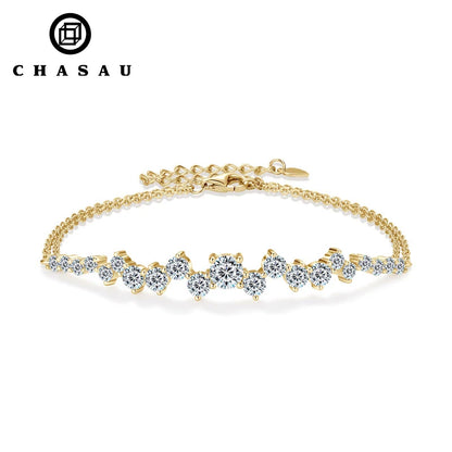 925 Silver 5mm&3.5mm&2.5mm D Color Pass Diamond Tester Moissanite Bracelet Fashion Ladies Double Chain Design Bracelet for Women