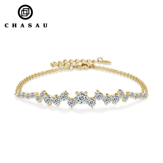 925 Silver 5mm&3.5mm&2.5mm D Color Pass Diamond Tester Moissanite Bracelet Fashion Ladies Double Chain Design Bracelet for Women