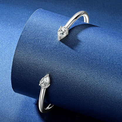 Simple 925 Sterling Silver Pear-shaped Cut 5x7mm 0.8ct Moissanite Open Cuff Bangle Flex Bracelet for Women with Certificate
