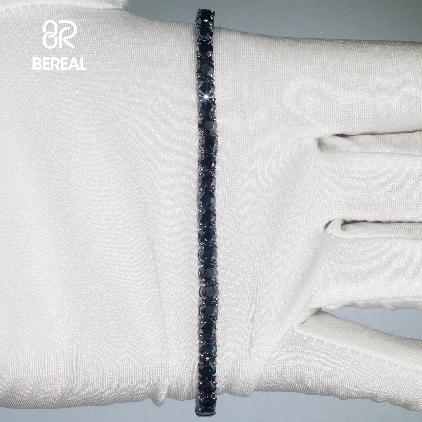 [US] in Stock 5MM Black Vvs Moissanite Tennis Bracelet Iced Out Round Brilliant Cut Diamond 925 Silver Tennis Chain