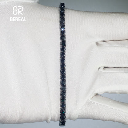 [US] in Stock 5MM Black Vvs Moissanite Tennis Bracelet Iced Out Round Brilliant Cut Diamond 925 Silver Tennis Chain
