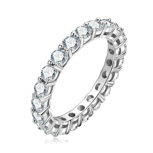 Fashion Women Jewelry 3mm 0.1CT Moissanite 925 Sterling Silver Personalized Eternity Band Tennis Ring for Women