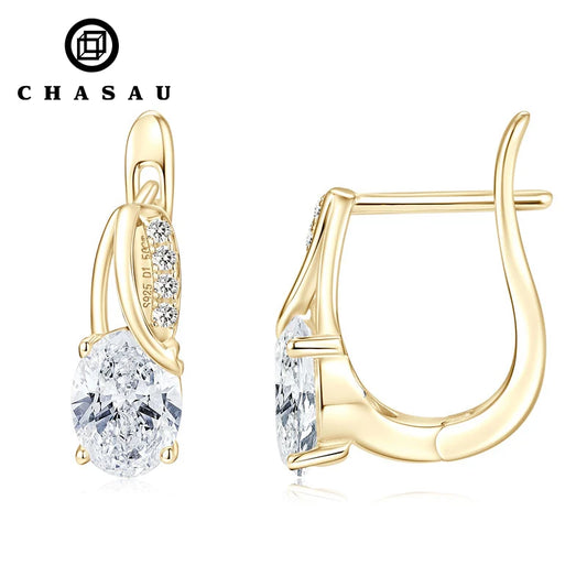 Women Design Lady's Jewelry Gold Plating Trendy 925 Silver 6x8mm 1.5ct Moissanite Oval Huggies Earring for Women Gifts