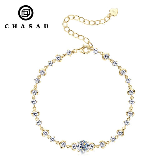 Women's Fashion 925 Silver 1.0ct 6.5mm & 2.8mm D Color VVS1 Round Moissanite Pod Design Bracelet with Certificate Ladies Jewelry