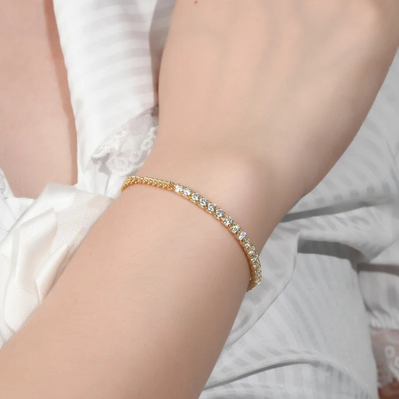 Pure Silver 925 Luxury Jewelry  3mm 2.20cttw Full D Moissanite Diamond Half Cuban Tennis Bracelets for Man Women