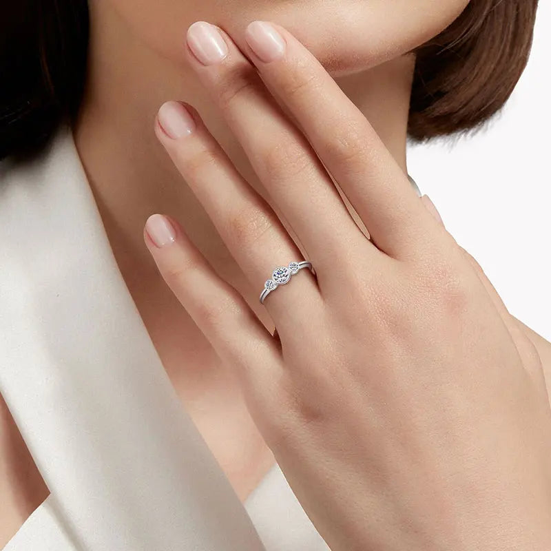 Three Stone Bezel Moissanite Ring