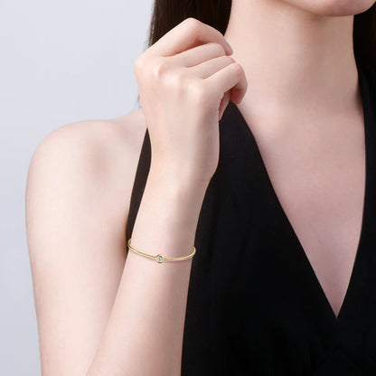 Classic Charms Birthday Gift Hand Jewelry 925 Sterling Silver 0.5ct 5mm Bezel Round Moissanite Bangle Bracelet  for Women