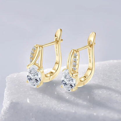 Women Design Lady's Jewelry Gold Plating Trendy 925 Silver 6x8mm 1.5ct Moissanite Oval Huggies Earring for Women Gifts