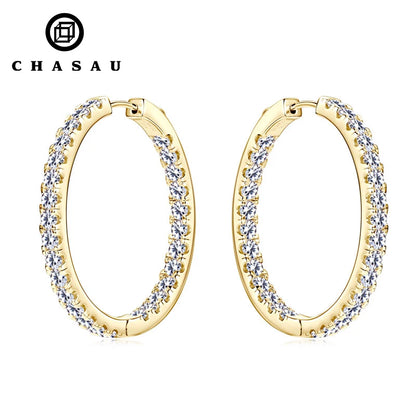 100% Moissanite Diamond Earrings 925 Sterling Silver 37mm Circle Big Hoop Earrings for Women Wedding Valentine Jewelry Gifts