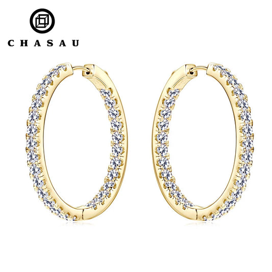 100% Moissanite Diamond Earrings 925 Sterling Silver 37mm Circle Big Hoop Earrings for Women Wedding Valentine Jewelry Gifts