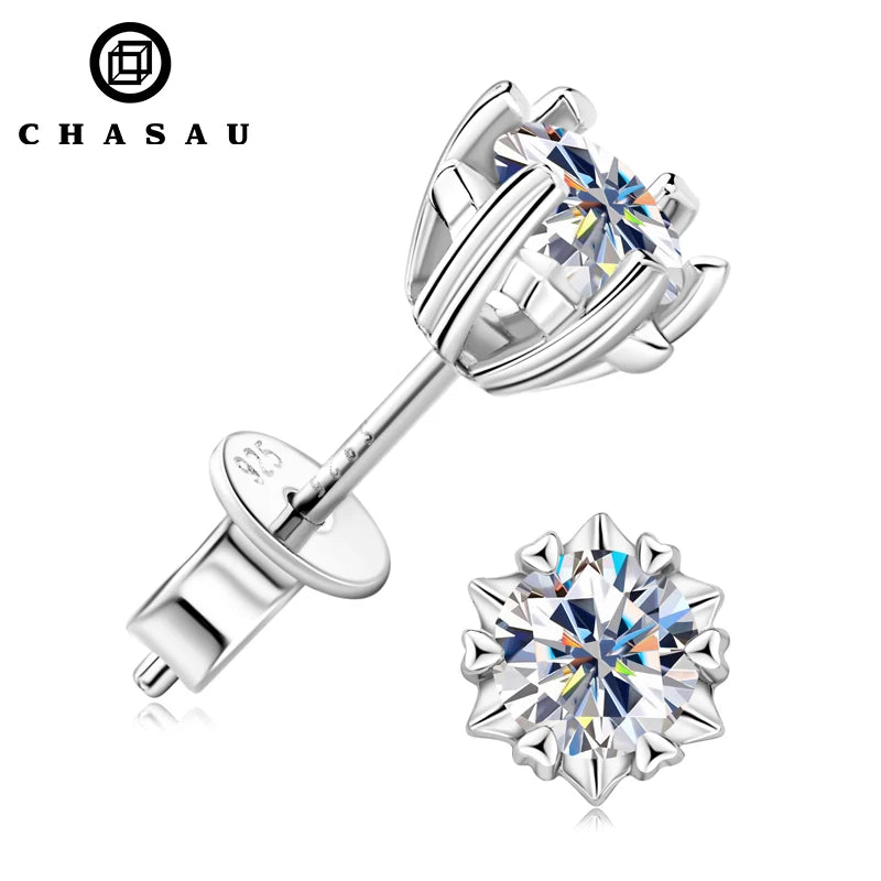 Heart Flaw 4mm/5mm/6.5mm/7.5mm/8mm Real Moissanite Stud Earrings Gold Plated 925 Sterling Silver Snowflake Earrings for Women