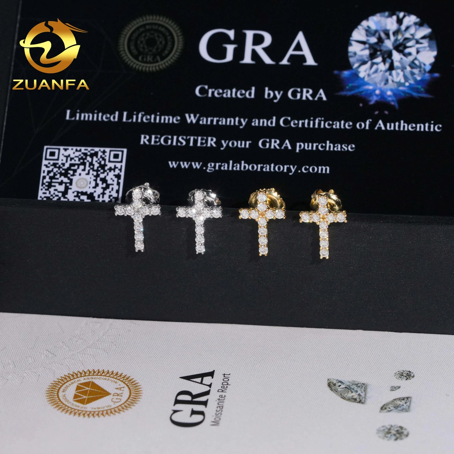 USA Stock Gra Certificate Cross Moissanite Stud Earrings 925 Sterling Silver Moissanite Iced Out Earrings for Men and Women