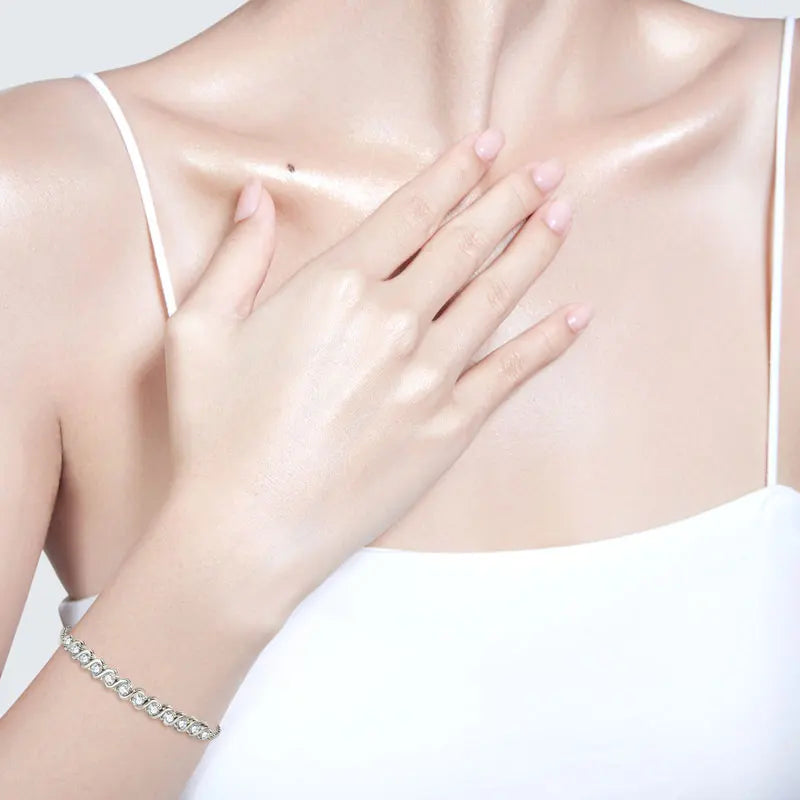 Fashion Classic Wedding 925 Sterling Silver D Color VVS1 3mm 0.1ct Round Cut Moissanite Bracelet for Women