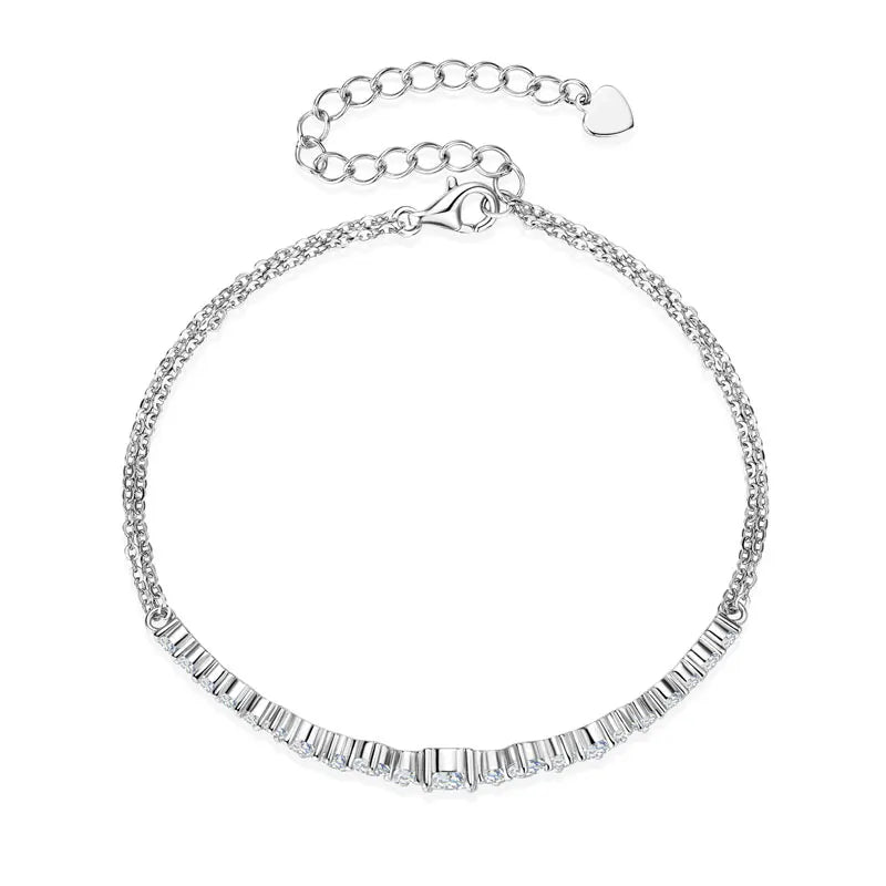 925 Silver 5mm&3.5mm&2.5mm D Color Pass Diamond Tester Moissanite Bracelet Fashion Ladies Double Chain Design Bracelet for Women