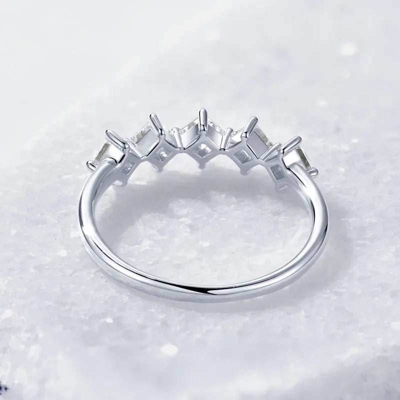 925 Silver 3x3mm 0.3ct Princess Square Cut D Color VVS1 Moissanite 5-Stone Engagement Women Fashion Five Stones Ring for Women