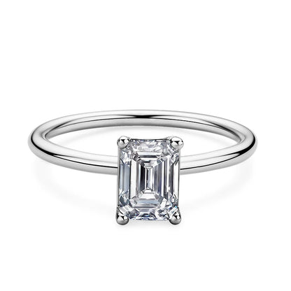 GRA Certification Solitaire Emerald Cut Moissanite Ring D Color 5x7mm 1.0ct Sterling Silver Engagement Promise Rings for Her