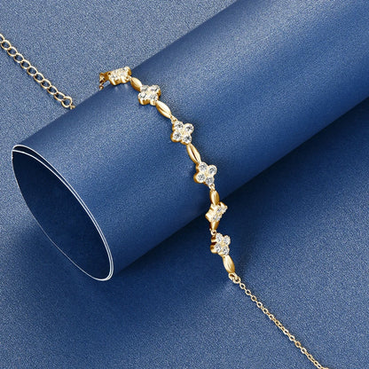 925 Sterling Silver Charm Flower Bracelet Summer Jewelry 14k Gold Plated 2mm All Moissanite Diamond Bracelet for Women