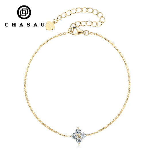 Moissanite Jewelry With Certificate 925 Sterling Silver Clover Four-leaf Flower Adjustable Chain Bracelets for Women