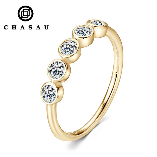 5 Stone Jewelry D Grade Bezel Set 3MM Moissanite 14K Gold Plated 925 Sterling Silver Wedding Bands Ring for Women Girls