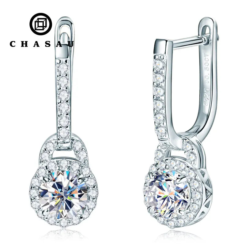 Sparkle 5mm 0.5ct Iced Out Light Luxury Moissanite 925 Sterling Silver U-Shaped Dangle Hoop Earrings for Women