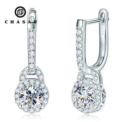 Sparkle 5mm 0.5ct Iced Out Light Luxury Moissanite 925 Sterling Silver U-Shaped Dangle Hoop Earrings for Women