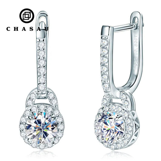 Sparkle 5mm 0.5ct Iced Out Light Luxury Moissanite 925 Sterling Silver U-Shaped Dangle Hoop Earrings for Women