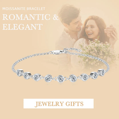 Charms Round Full 3mm 0.1ct Moissanite Diamond Adjustable Chain Bracelet 925 Sterling Silver Original Bracelets for Women