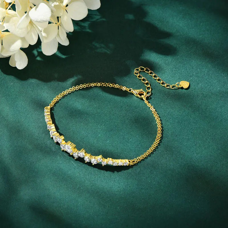 925 Silver 5mm&3.5mm&2.5mm D Color Pass Diamond Tester Moissanite Bracelet Fashion Ladies Double Chain Design Bracelet for Women