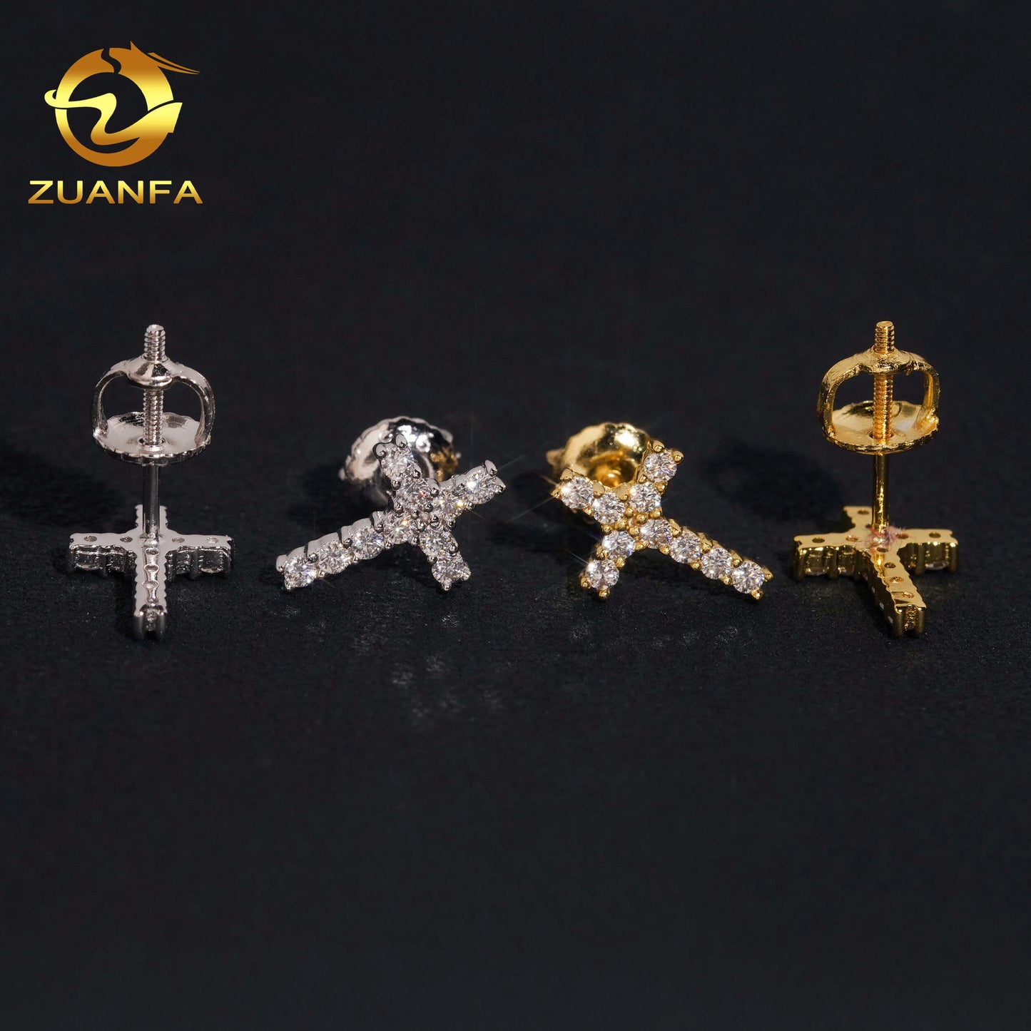 USA Stock Gra Certificate Cross Moissanite Stud Earrings 925 Sterling Silver Moissanite Iced Out Earrings for Men and Women