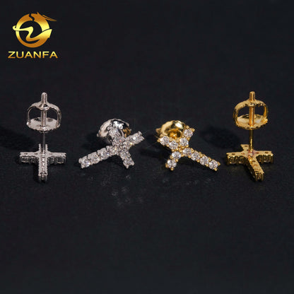USA Stock Gra Certificate Cross Moissanite Stud Earrings 925 Sterling Silver Moissanite Iced Out Earrings for Men and Women