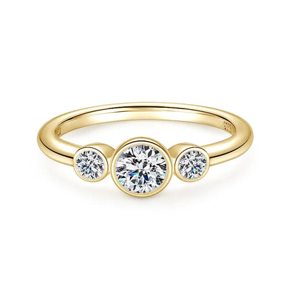 Three Stone Bezel Moissanite Ring